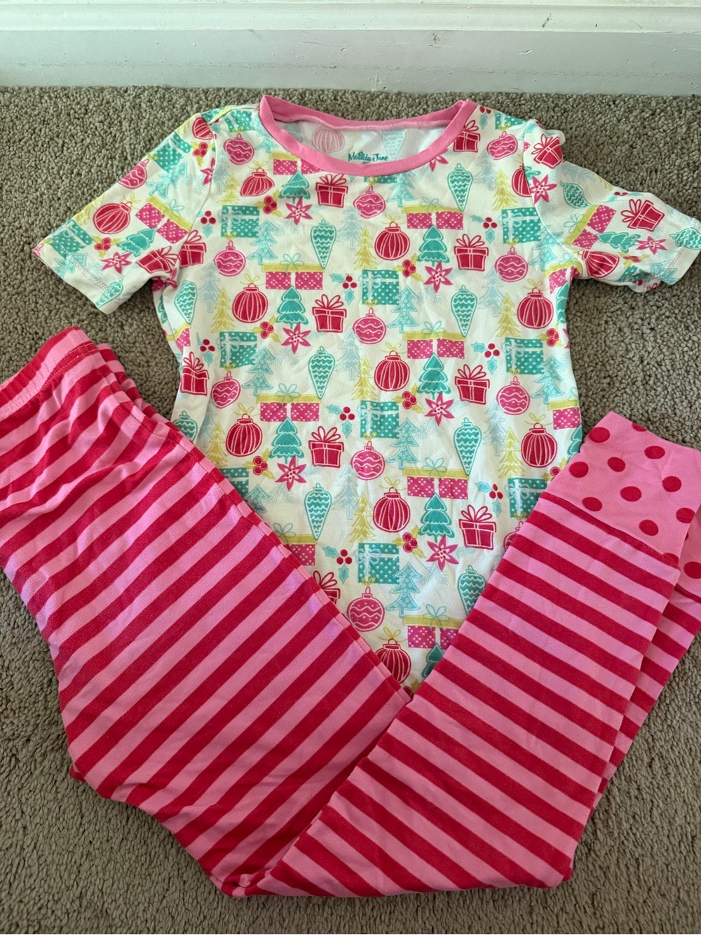 Matilda Jane Pink and Teal Holiday Ornament Pajama Set
